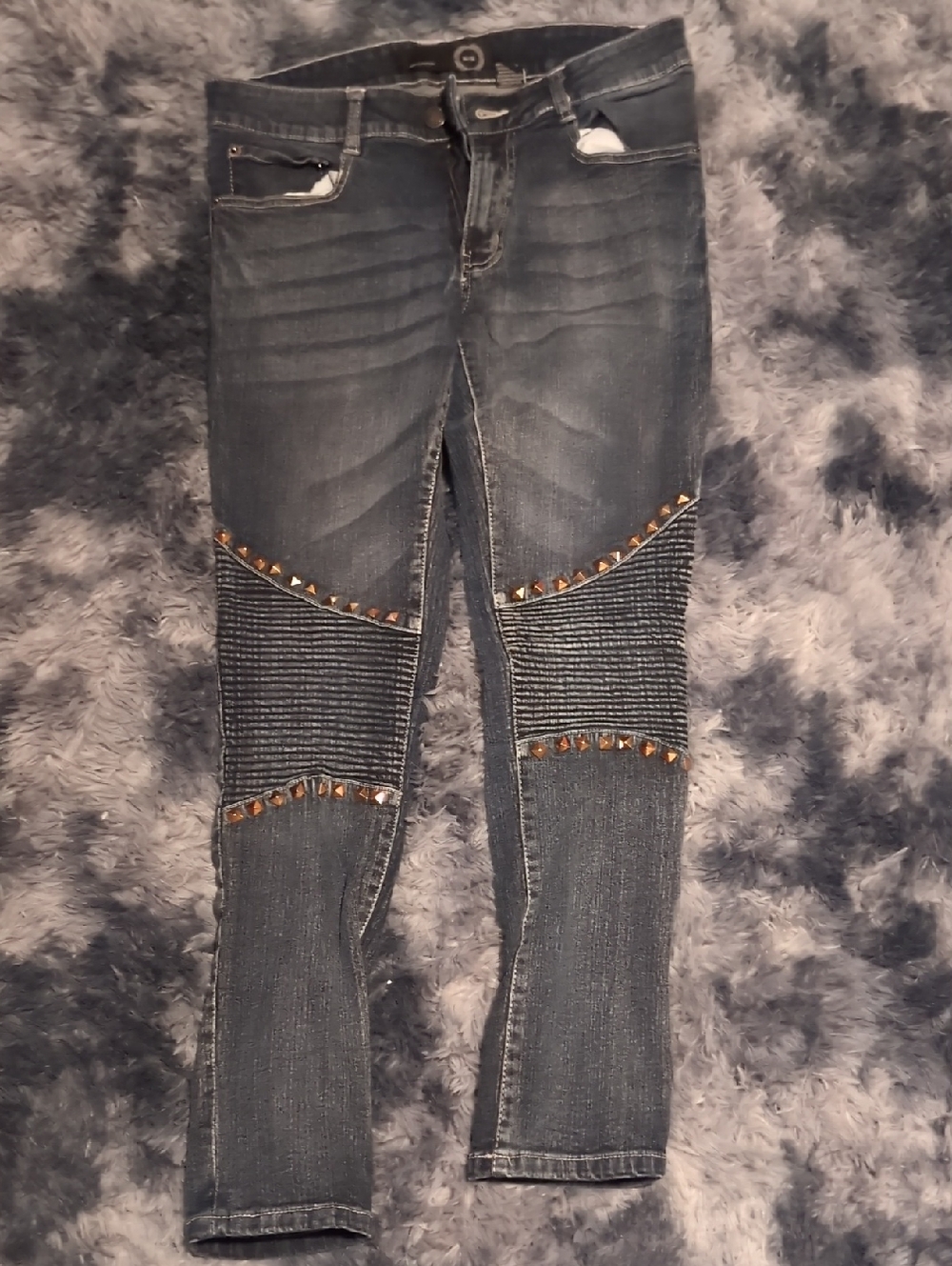 Men's Skinny Dark Gray Wash Moto Jeans with Stud Detailing